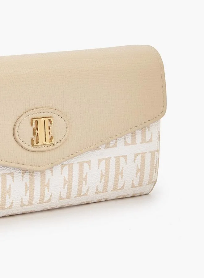 ELLE IVORY Monogram Print Wallet with Snap Button Closure for Women | Best Price UAE